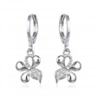Huggie Hoop Drop Earring Brass Flower plated micro pave cubic zirconia & for woman Sold By Pair