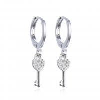 Huggie Hoop Drop Earring Brass Key plated micro pave cubic zirconia & for woman 10.30mm Sold By Pair