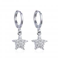 Huggie Hoop Drop Earring Brass Star plated micro pave cubic zirconia & for woman 9.60mm Sold By Pair