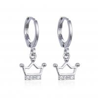 Huggie Hoop Drop Earring Brass Crown plated micro pave cubic zirconia & for woman Sold By Pair