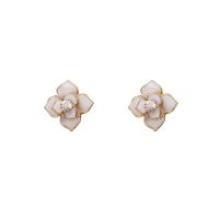 Zinc Alloy Stud Earring Flower gold color plated Korean style & for woman & enamel 20mm Sold By Pair