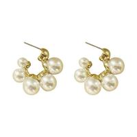 Tibetan Style Stud Earring, with Plastic Pearl, gold color plated, Korean style & for woman, 24x27mm, Sold By Pair