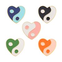 Enamel Brooch, Tibetan Style, Heart, gold color plated, ying yang & Unisex, more colors for choice, nickel, lead & cadmium free, 28x28mm, 10PCs/Lot, Sold By Lot