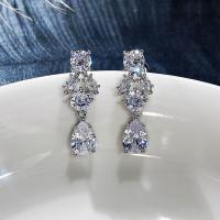 Brass Drop Earring, platinum plated, micro pave cubic zirconia & for woman, nickel, lead & cadmium free, 5x24mm, Sold By Pair