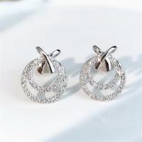 Brass Drop Earring Round platinum plated micro pave cubic zirconia & for woman & hollow nickel lead & cadmium free Sold By Pair