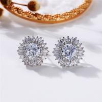 Brass Stud Earring, Snowflake, platinum plated, micro pave cubic zirconia & for woman, nickel, lead & cadmium free, 16mm, Sold By Pair