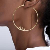 304 Stainless Steel Hoop Earring, Vacuum Ion Plating, Each custom text must be less than 10 letters & fashion jewelry & for woman, golden, 70mm, Sold By Pair