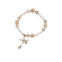 Freshwater Cultured Pearl Bracelet Zinc Alloy with Freshwater Pearl & Crystal & Strawberry Quartz for woman mixed colors 25mm Length Approx 21 cm Sold By PC