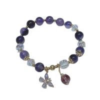améthyste bracelet, avec cristal & alliage de zinc, pour femme & avec strass, couleurs mélangées, Longueur:Environ 21 cm, Vendu par PC