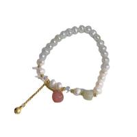 Freshwater Cultured Pearl Bracelet Freshwater Pearl with Hetian Jade & Strawberry Quartz & Zinc Alloy for woman mixed colors Length Approx 21 cm Sold By PC
