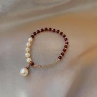 Bracelet en perles de culture d'eau douce, perle d'eau douce cultivée, avec grenat & alliage de zinc, Placage, pour femme, couleurs mélangées, Longueur:Environ 21 cm, Vendu par PC