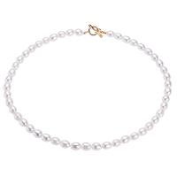 Freshwater Pearl Mässing Chain Necklace, med Mässing, mässing togglelås, för kvinna, vit, 7mm, Längd 45 cm, Säljs av PC
