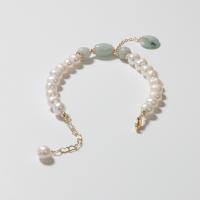 Freshwater Cultured Pearl Bracelet Freshwater Pearl with Jade & Brass brass lobster clasp for woman mixed colors 7-8mm Length 21.6 cm Sold By PC