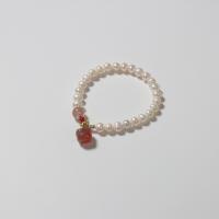 Bracelet en perles de culture d'eau douce, perle d'eau douce cultivée, avec Strawberry Quartz & laiton, pour femme, couleurs mélangées, 6-6.5mm, Longueur:Environ 21 cm, Vendu par PC