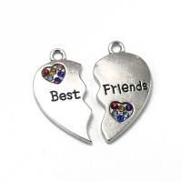 Tibetan Style Heart Pendants, plated, with rhinestone, more colors for choice, 31x31x2mm, Sold By PC