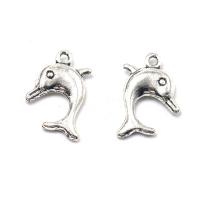 Tibetan Style Animal Pendants, Dolphin, plated, silver color, 16x14x3.20mm, Sold By PC
