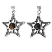 316 Stainless Steel Pendant, with Gemstone, Star, fashion jewelry & DIY & blacken, more colors for choice, 48x51x14.50mm, Hole:Approx 5mm, Sold By PC