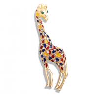 Strass Brosche, Zinklegierung, Giraffe, goldfarben plattiert, für Frau & Emaille & mit Strass, gemischte Farben, frei von Nickel, Blei & Kadmium, 120x30mm, verkauft von PC
