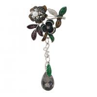 Tibetan Style Brooches, with Plastic Pearl, Flower, silver color plated, for woman & enamel & with rhinestone, mixed colors, nickel, lead & cadmium free, 77x35mm, Sold By PC
