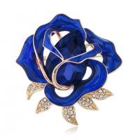 Enamel Brooch, Tibetan Style, with Crystal, Rose, gold color plated, with rhinestone, more colors for choice, nickel, lead & cadmium free, 48x48mm, Sold By PC