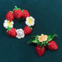 Enamel Brooch Zinc Alloy with Plastic Pearl Strawberry gold color plated red nickel lead & cadmium free Sold By PC