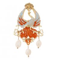 Zinc Alloy Brooches with Freshwater Pearl gold color plated & enamel & with rhinestone nickel lead & cadmium free Sold By PC
