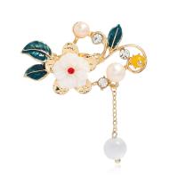 Enamel Brooch Zinc Alloy with Shell & Freshwater Pearl gold color plated & with rhinestone mixed colors nickel lead & cadmium free Sold By PC