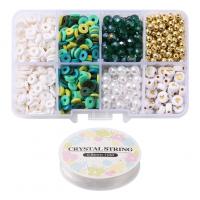 DIY Jewelry Supplies, Acrylic, with Glass Beads & ABS Plastic Pearl & Plastic Box & Polymer Clay & Crystal Thread, Round, enamel, more colors for choice, 105x66x23mm, Approx 1132PCs/Box, Sold By Box