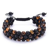 Gemstone Woven Ball Bracelets, Tiger Eye, with Knot Cord & Abrazine Stone, handmade, three layers & fashion jewelry & radiation protection, 18mm, Length:Approx 7.5-11.8 Inch, Sold By PC