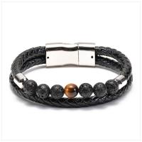 Gemstone Bracelets, Lava, with Magnet & Leather & Tiger Eye, handmade, Double Layer & fashion jewelry & Unisex & different styles for choice, 8mm, Length:Approx 8 Inch, Sold By PC