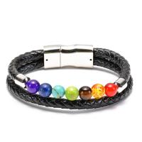 Lava Bracelet with Magnet & Leather & Gemstone handmade Double Layer & fashion jewelry & Unisex 8mm Length Approx 8 Inch Sold By PC