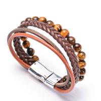Natural Tiger Eye Bracelets with Magnet & PU Leather handmade multilayer & Unisex 8mm Length Approx 8.5 Inch Sold By PC