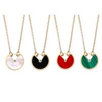 Titanium Steel Necklace, with Shell, with 6cm extender chain, Flat Round, Vacuum Plating, fashion jewelry & micro pave cubic zirconia & for woman, more colors for choice, Length:42 cm, Sold By PC