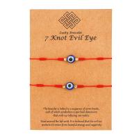 Evil Eye Jewelry Bracelet Polyester Cord with zinc alloy bead & Resin Round gold color plated 2 pieces & Adjustable & fashion jewelry & for couple Length 16-28 cm Sold By Set