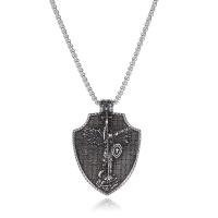 Stainless Steel Jewelry Necklace, 304 Stainless Steel, Shield, plated, fashion jewelry & for man, silver-grey, 39x55mm, Length:60 cm, Sold By PC