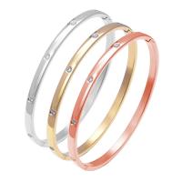 Titanium Steel Bangle Round plated fashion jewelry & micro pave cubic zirconia 4mm Inner Approx Sold By PC