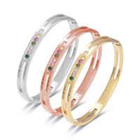 Titanium Steel Bangle Round plated fashion jewelry & for woman & with rhinestone & hollow 6mm Inner Approx Sold By PC