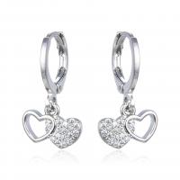 Huggie Hoop Drop Earring Brass Heart plated micro pave cubic zirconia & for woman Sold By Pair