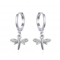 Huggie Hoop Drop Earring Brass Dragonfly plated micro pave cubic zirconia & for woman Sold By Pair