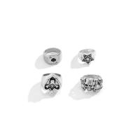 Juego de anillos de aleación de zinc, chapado en color de plata antigua, 4 piezas & para hombre & esmalte, libre de níquel, plomo & cadmio, 19mm, tamaño:9, Vendido por Set