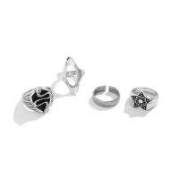 Juego de anillos de aleación de zinc, chapado, 4 piezas & para hombre & esmalte & hueco, libre de níquel, plomo & cadmio, 17mm, 18mm, tamaño:6.5-8, Vendido por Set