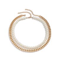 Plastic Pearl Necklace with aluminum chain with 2.7inch extender chain plated Double Layer & for man Length Approx 17.7 Inch Approx 19.6 Inch Sold By PC