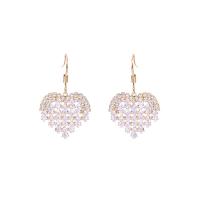 Cubic Zirconia Micro Pave Brass Earring, Heart, 14K gold plated, micro pave cubic zirconia & for woman, 20x35mm, Sold By PC