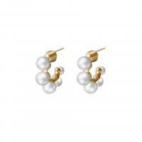 Brass Stud Earring with Plastic Pearl 14K gold plated & for woman Sold By Pair