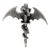 Jóias Pingentes de aço inoxidável, Aço inoxidável 316, Dragão, joias de moda & DIY & escurecer, preto, 52x56.50x10mm, Buraco:Aprox 5mm, vendido por PC