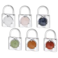 Gemstone Pendants Jewelry, Brass, with Gemstone, Lock, fashion jewelry & DIY, more colors for choice, 16x26x7mm, Sold By PC