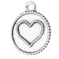 Zinc Alloy Pendants Flat Round antique silver color plated Unisex & with heart pattern silver color nickel lead & cadmium free Approx 2mm Sold By KG