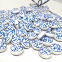 Glazed Porcelain Beads, Flat Round, DIY & decal, blue, 15x8mm, Approx 100PCs/Bag, Sold By Bag