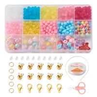 Acrylic DIY Bracelet Set, Elastic Thread & Lobster Clasp & ear plugs & beads & scissors​ & pendant, with Plastic Box & Crystal Thread & Silicone & Iron, plated, mixed colors, Approx 645PCs/Box, Sold By Box