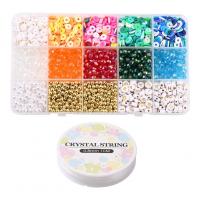 DIY Jewelry Supplies, Acrylic, with Glass Beads & Plastic Box & Polymer Clay & Crystal Thread & ABS Plastic, Round, enamel, mixed colors, 170x100x20mm, Approx 1810PCs/Box, Sold By Box